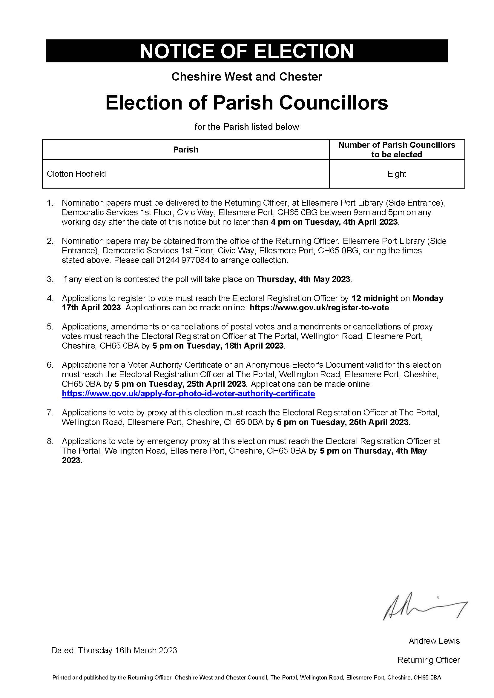 Notice of Election